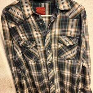 Rustler Men's Blue and Green Plaid Long Sleeve Pearl  Button Shirt